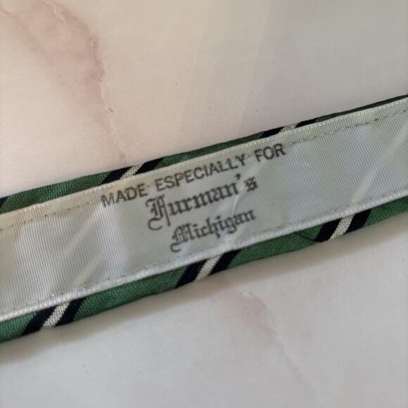 Briar England Necktie Silk‎ Green Navy Stripe Preppy Furman’s Michigan - Picture 4 of 5